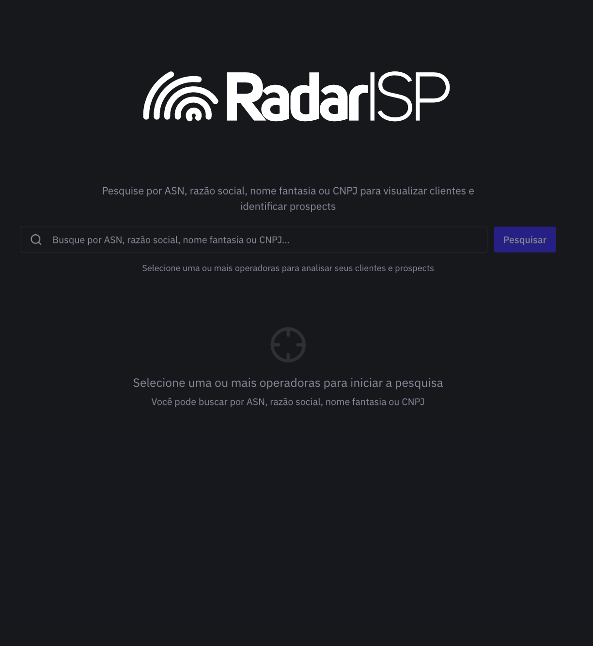 Busca de ISPs por ASN, razão social, nome fantasia ou CNPJ no RadarISP