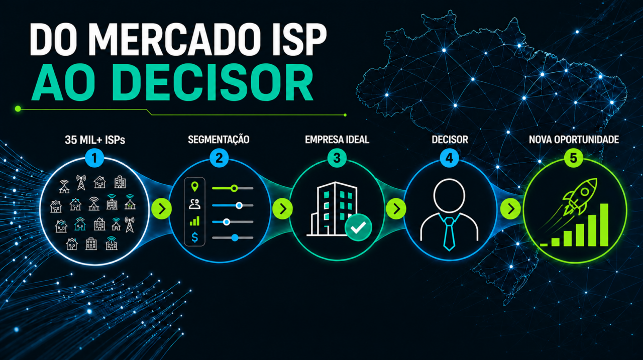 Infografico mostrando o caminho do mercado ISP ate o decisor e uma nova oportunidade comercial